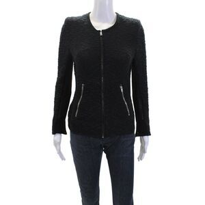 Iro Paris Womens Woven Mesh Panel Accent Full Zipped Sweater Black Size 36